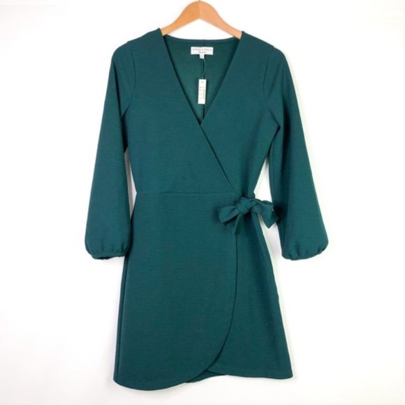 Madewell Long Sleeve Faux Wrap Dress Green Medium - Picture 4 of 7